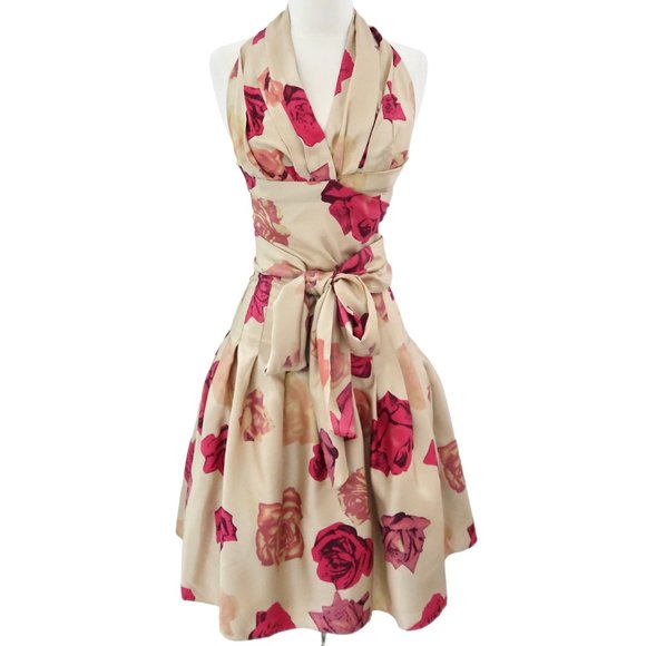 SOPHIE SITBON Floral print silk 2pc Halter dress F 38 US 6 S - Picture 1 of 10